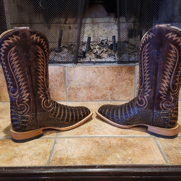 SOLD!! Men's Ariat Toffee Caiman Belly/ Pebbled Chocolate Pro Series Cowboy - Picture 5 of 12